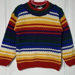 Jet Set Cool Kids Clothes Vintage 80s Made in USA Rainbow Stripe Knit Sweater